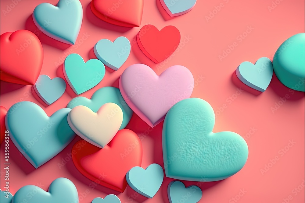 Beaucoup de coeurs, papier peint, pour la Saint-Valentin, multicolore avec des couleurs pastel et rouges