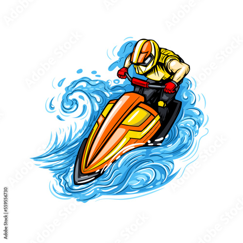 Hydro cycle rider on a wave in the sea.