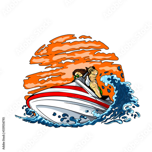 Illustration of Hydro cycle on a wave in the sea.