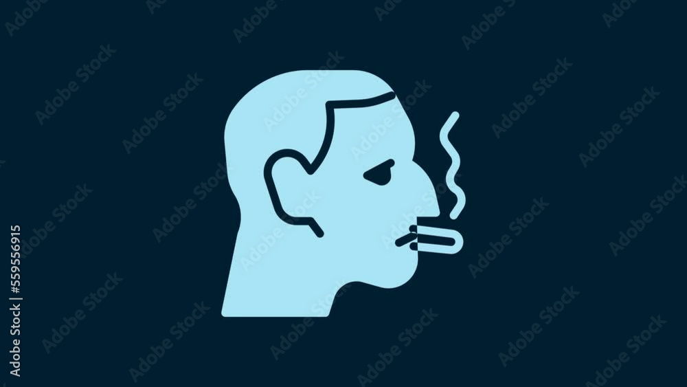 White Man smoking a cigarette icon isolated on blue background. Tobacco sign. 4K Video motion graphic animation White Man smoking a cigarette icon isolated on blue background. Tobacco sign. 4K Video motion graphic animation
