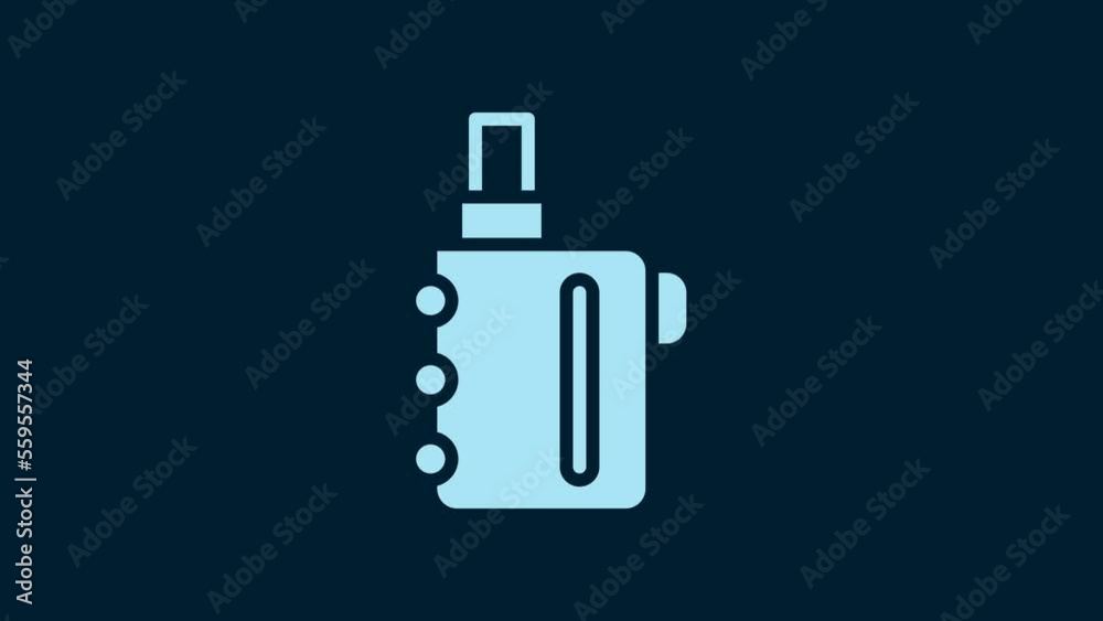 White Electronic cigarette icon isolated on blue background. Vape smoking tool. Vaporizer Device. 4K Video motion graphic animation White Electronic cigarette icon isolated on blue background. Vape smoking tool. Vaporizer Device. 4K Video motion graphic animation