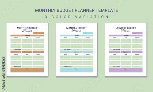 Vector personal  budget planner with 3 color variation