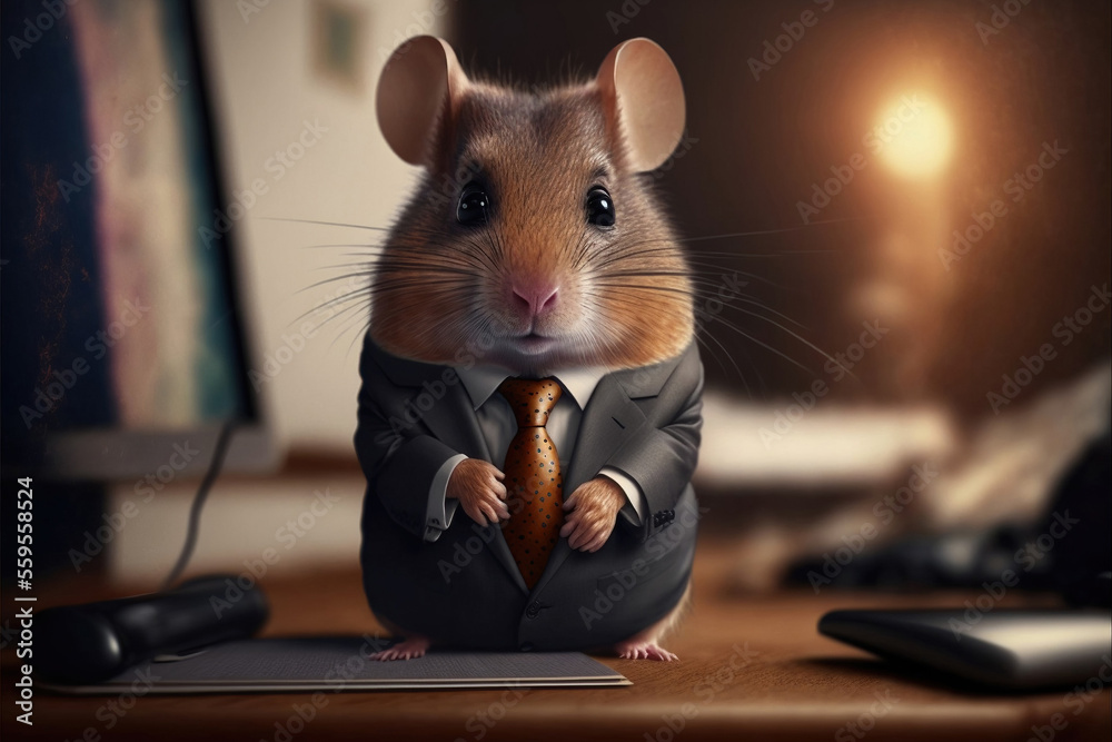 Portrait of mouse in a business suit, at the office, generative ai - obrazy, fototapety, plakaty 