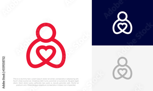 mother care simple line logo design vector