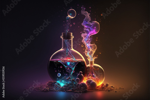 smoke and bubbles from the Erlenmeyer Flask, generative Ai