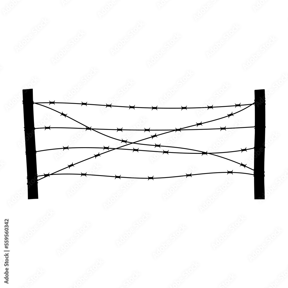 Fence with barbed wire icon. Black silhouette. Horizontal front side