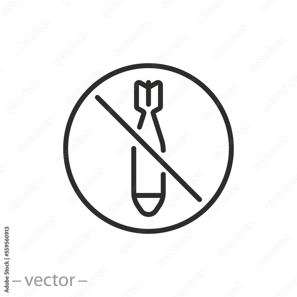 stop bomb icon, no missile attack, clear alarm, message against war, thin line symbol on white background - editable stroke vector illustration stop bomb icon, no missile attack, clear alarm, message against war, thin line symbol on white background - editable stroke vector illustration