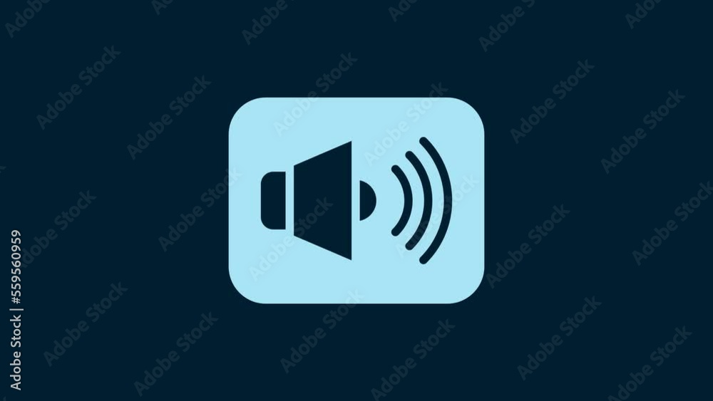 White Speaker volume, audio voice sound symbol, media music icon isolated on blue background. 4K Video motion graphic animation White Speaker volume, audio voice sound symbol, media music icon isolated on blue background. 4K Video motion graphic animation