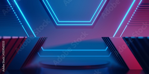 Wallpaper Mural gaming background abstract wallpaper, cyberpunk style scifi game, stage scene in pedestal display room, 3d illustration rendering Torontodigital.ca