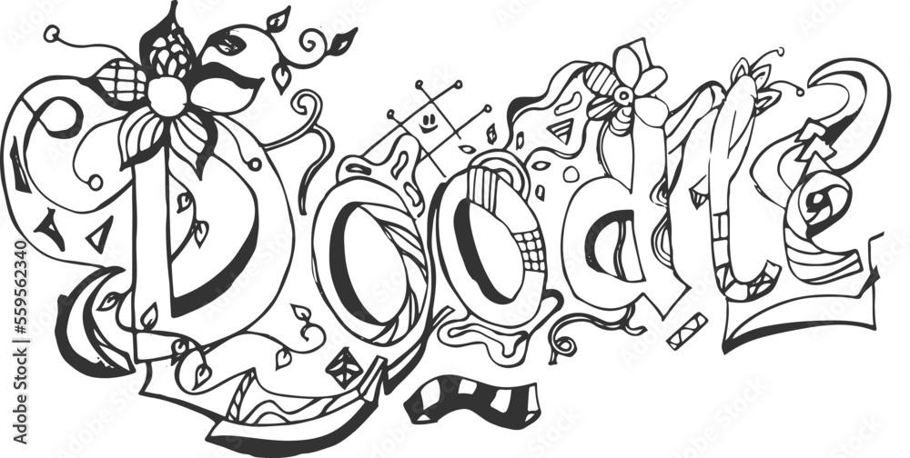 Fototapeta premium Abstract word, gray color, in the form of hand-drawn doodles. Vector illustration isolated on a white background