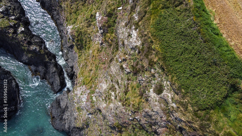 Seashore, view perpendicular from above. Beautiful sea rocks. The edge of the Atlantic Ocean. A natural attraction. Aerial photo. Seashore, view perpendicular from above. Beautiful sea rocks. The edge of the Atlantic Ocean. A natural attraction. Aerial photo.
