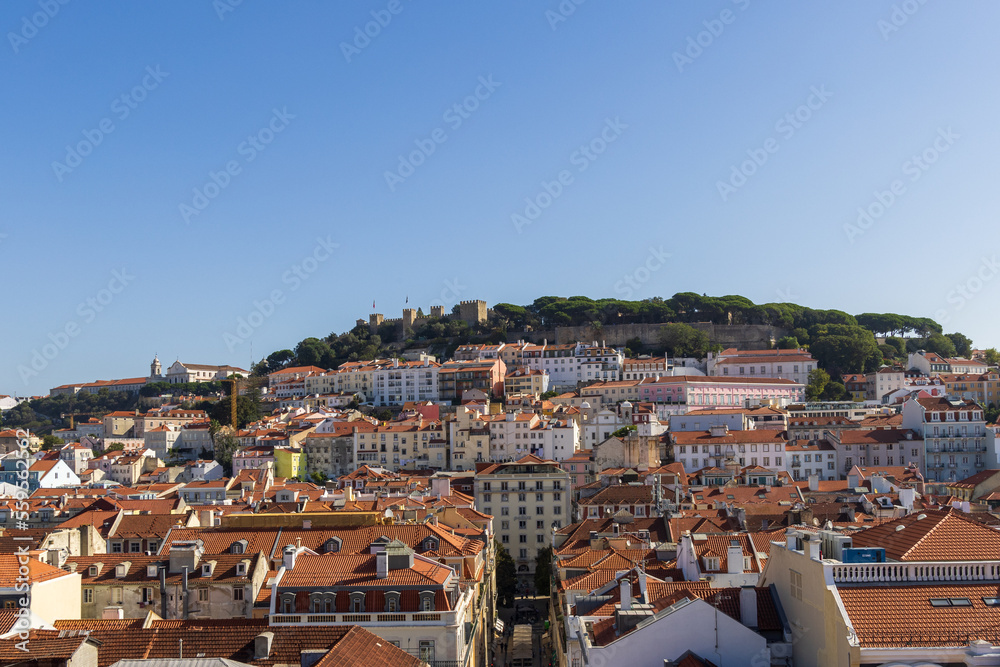 Castle hill with the castle of Saint George on top of it, Lisbon, Portugal