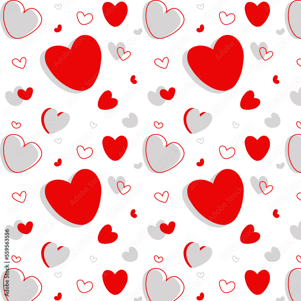 pattern valentine's day red hearts with grey little hearts white background