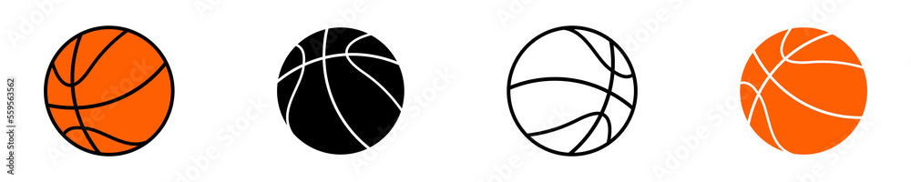 Set of basketball balls vector icons on white background. Black and orange basketball ball. Vector 10 Eps.