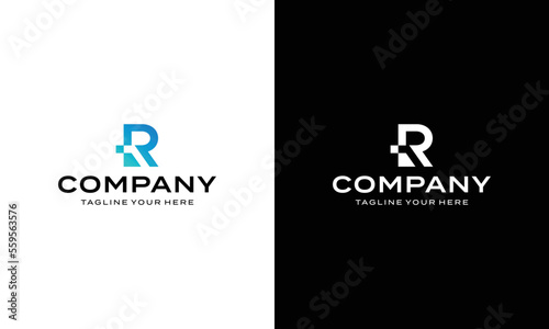 Abstract Letter R logo design inspiration. on a black and white background.