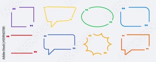 Set with colored quote box frame in abstract style. Vector texting quote boxes. Bubble banners with quotation, message and comment.