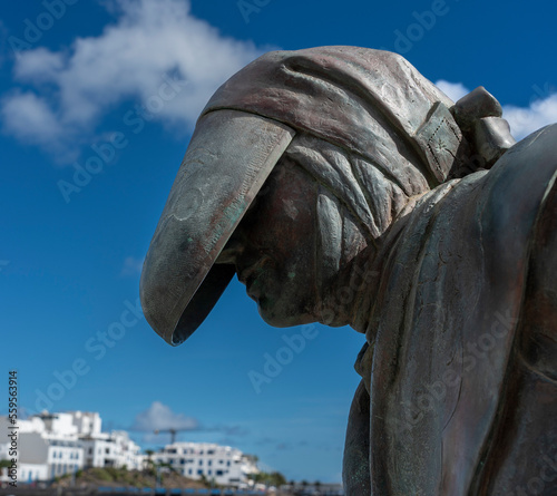 Buches Statue an der Lagune Charco de San Gines, Arrecife, Lanzarote, Kanaren, Spanien