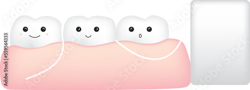 Cute cartoon style kawaii characters flossing teeth