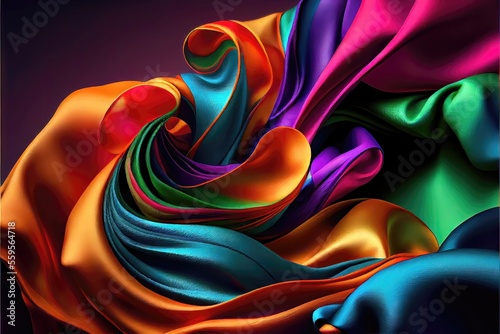 Bright, colorful silk pattern. messy and ruffled yet smooth, soft, and luxurious silk texture. Generative AI photo