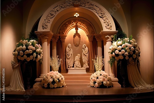Fototapeta Generative AI image of a rustic and ornate wedding altar