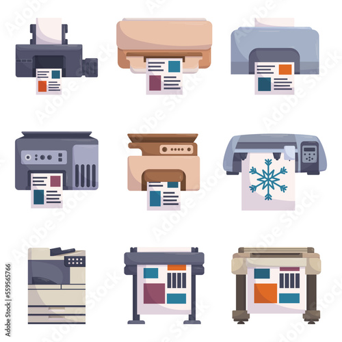 Set of Printers and Plotters, Modern Machines, Technics for Printing and Cutting Paper. Designer, Typography Equipment