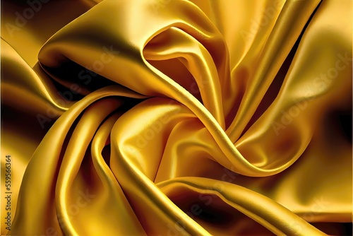 Bright, colorful golden silk pattern. messy and ruffled yet smooth, soft, and luxurious silk texture. Generative AI photo