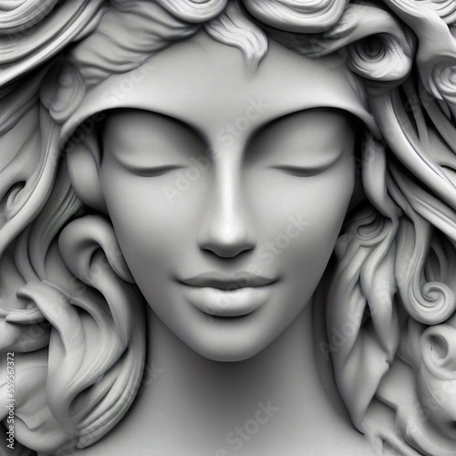 sculpture of a woman's face in relief, generative ai