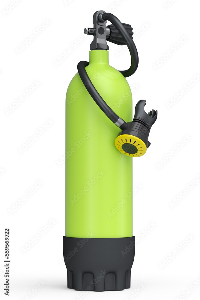 Green diving tank full oxygen for snorkeling isolated on a white background Green diving tank full oxygen for snorkeling isolated on a white background