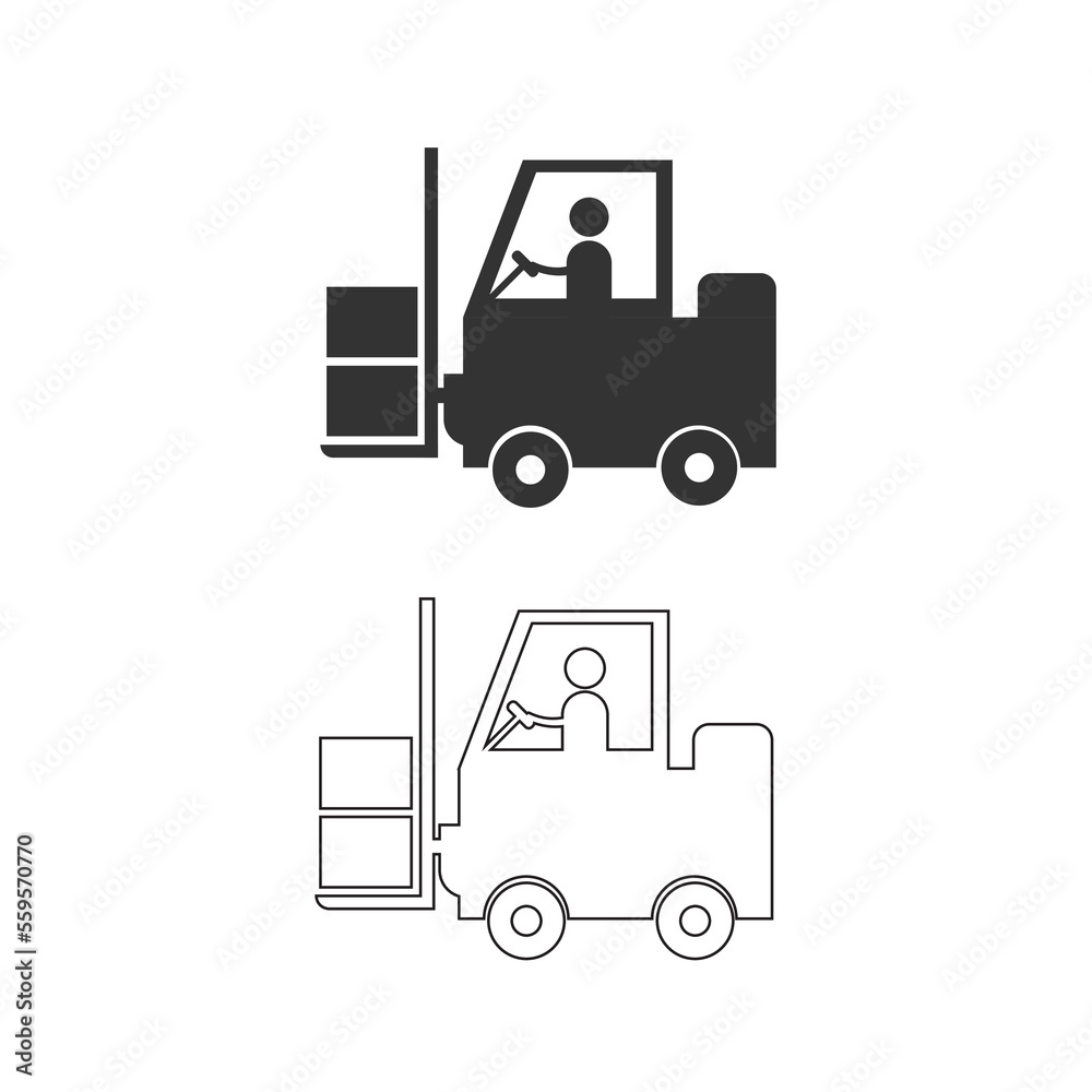 Forklift icon. Logistics machine set line and background vector ilustration.