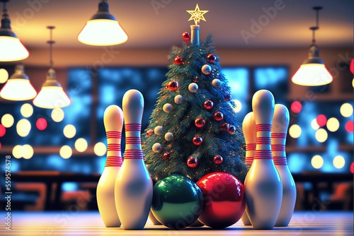 Slika na platnu A game of bowling near the Christmas tree