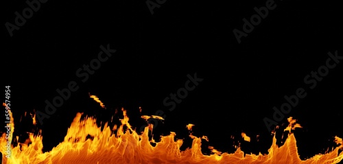 Fire flame ember isolated on black background. Close up Particle spark fire for mock up. 3d render.