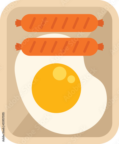 Fried egg airline food icon flat vector. Flight meal. Dinner airport isolated
