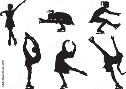 Colection of Skating Women Silhouettes. Vector Illustration