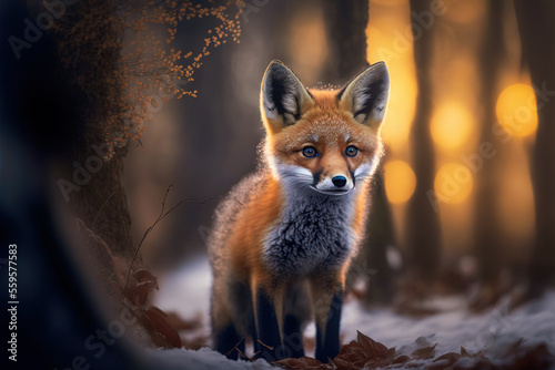 Red Fox - vulpes vulpes, close-up portrait with bokeh in the background. Digital art  © Katynn