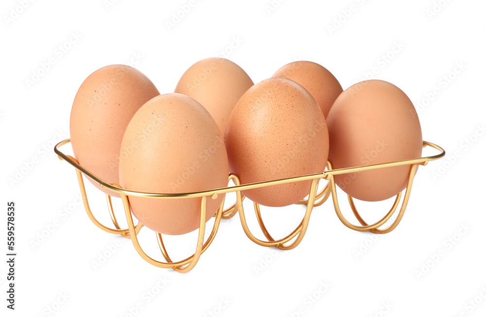 Golden metal egg tray on white background Golden metal egg tray on white background