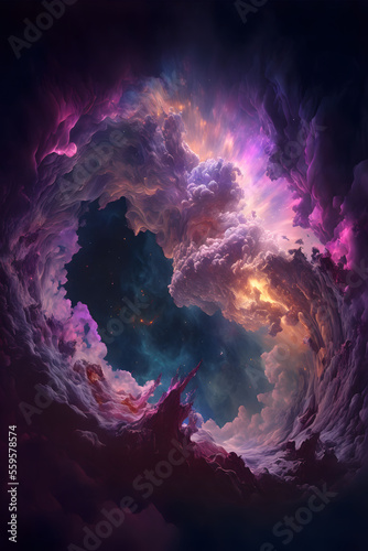 purple galaxy cloud nebula, creation universe stars, colorful background, illustration digital generative ai design art style