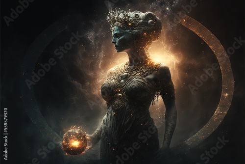 Darkness Embodying a Greek Goddess. Generative AI. 