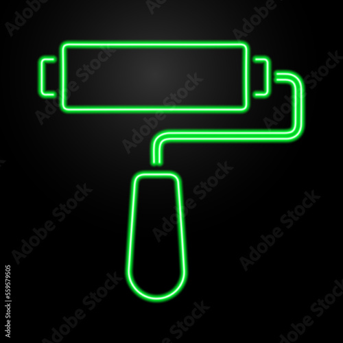 paint roller neon sign, modern glowing banner design, colorful modern design trends on black background. Vector illustration.