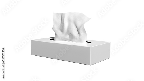 MOCK UP OF TISSUE HOLDER ON WHITE, 3d rendering of white box tissue on PNG transparent background
