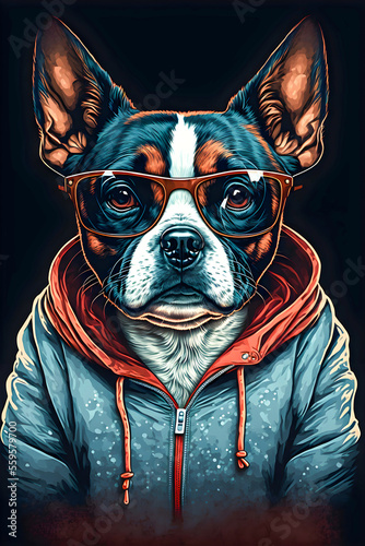 Funny Hipster Cute Dog Art Illustration, Anthropomorphic Dogs Generative AI
