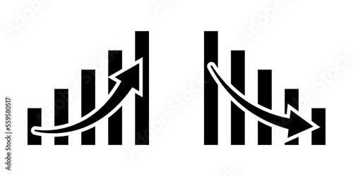 Conjunto de iconos de gráficos de estadísticas con flecha de crecimiento y decrecimiento Fototapet