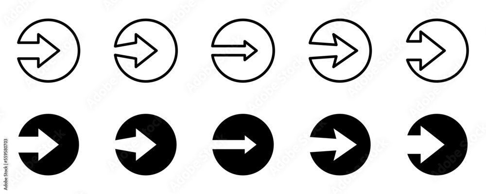 Conjunto de iconos de flechas en círculo. Ilustración vectorial