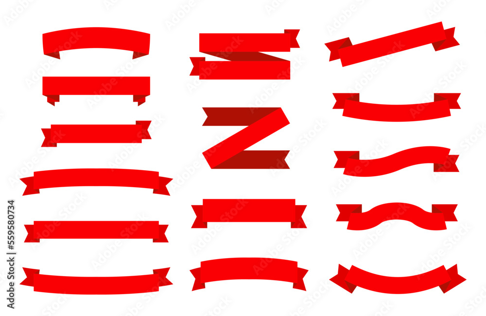 Conjunto de iconos de cintas planas rojas. Etiquetas de banner de cinta. Ilustración vectorial