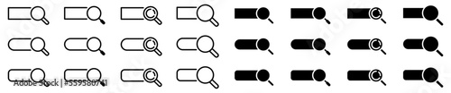 Conjunto de iconos de barra del navegador con botón de búsqueda de lupa. Buscar en la web. Barra de búsqueda. Ilustración vectorial