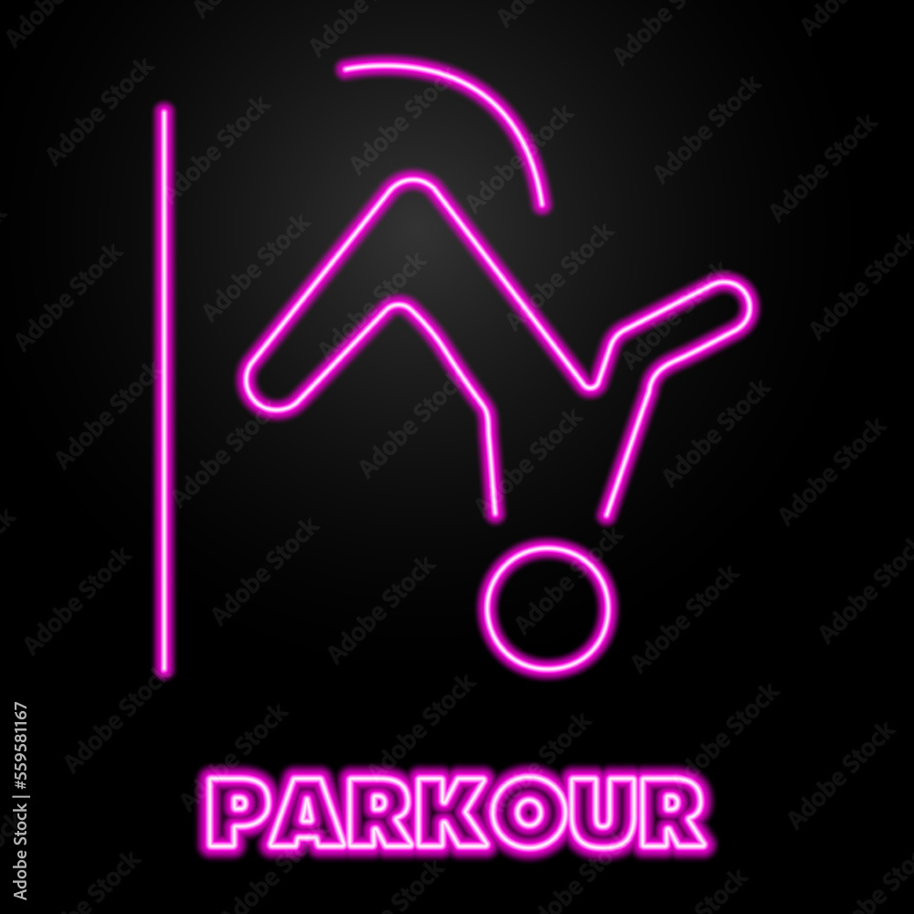 parkour neon sign, modern glowing banner design, colorful modern design trends on black background. Vector illustration. parkour neon sign, modern glowing banner design, colorful modern design trends on black background. Vector illustration.