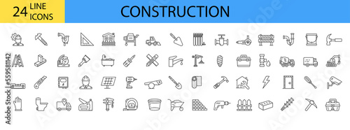 Home repair, construction, renovation, building. Editable stroke.Set of 60 outline web icons.