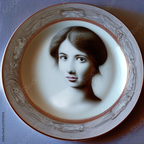 emale face on a porcelain plate generative ai photo