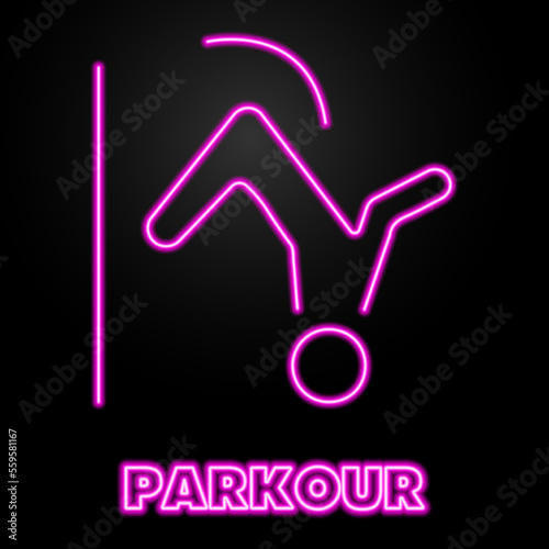 parkour neon sign, modern glowing banner design, colorful modern design trends on black background. Vector illustration.