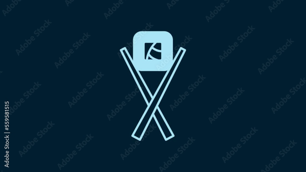 White Sushi with chopsticks icon isolated on blue background. Traditional Japanese food. 4K Video motion graphic animation White Sushi with chopsticks icon isolated on blue background. Traditional Japanese food. 4K Video motion graphic animation