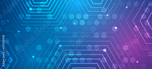 Geometric background with hexagonal and high-tech elements for presentation or banner. Medical, technology, or science design. Molecule structure abstract background. Modern technical background.